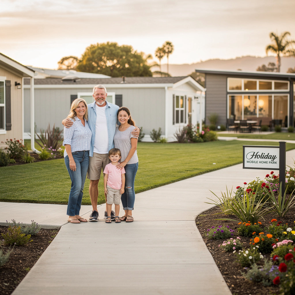 Holiday Mobile Home Park community area showcasing affordable and welcoming mobile home living in Santa Barbara